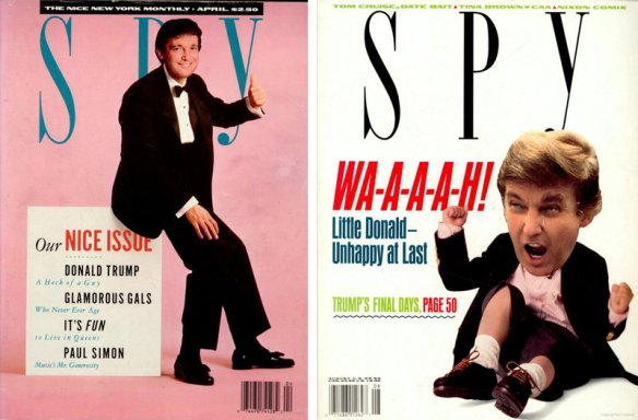 two Spy covers feature Donald Trump, who was frequently criticized in the magazine by co-creators Kurt Andersen and Graydon Carter. Via Google Books 